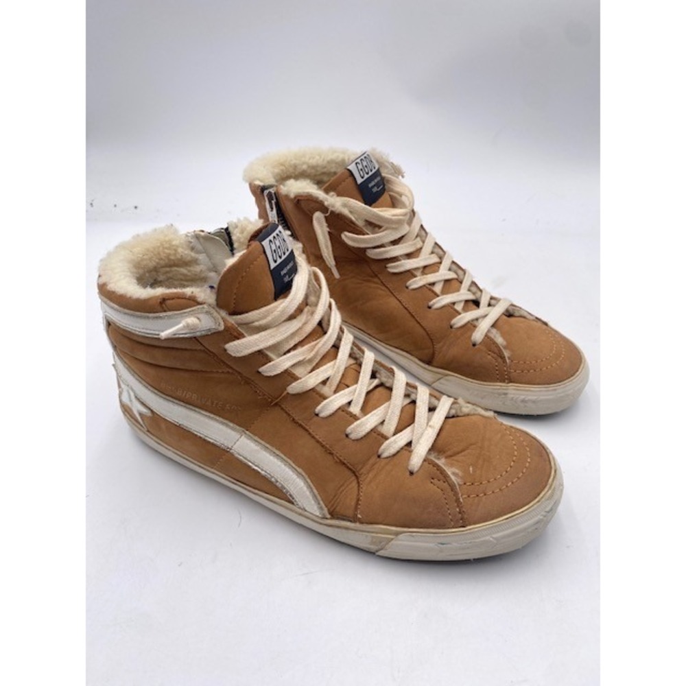 Golden Goose GGDB Francy High Top Sneaker 40 Tan Suede Shearling Fur Lined Italy